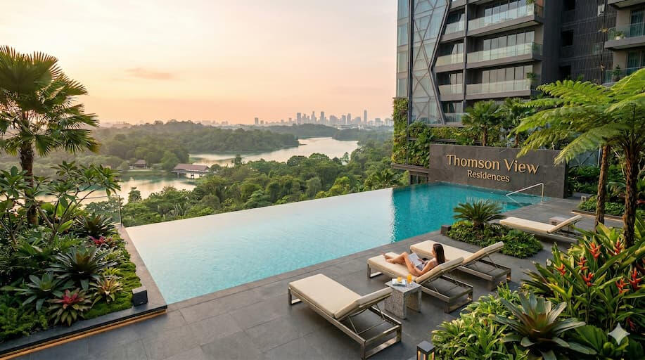 Thomson Reserve Resort-style Infinity Pool at Thomson Reserve overlooking MacRitchie Reservoir greenery